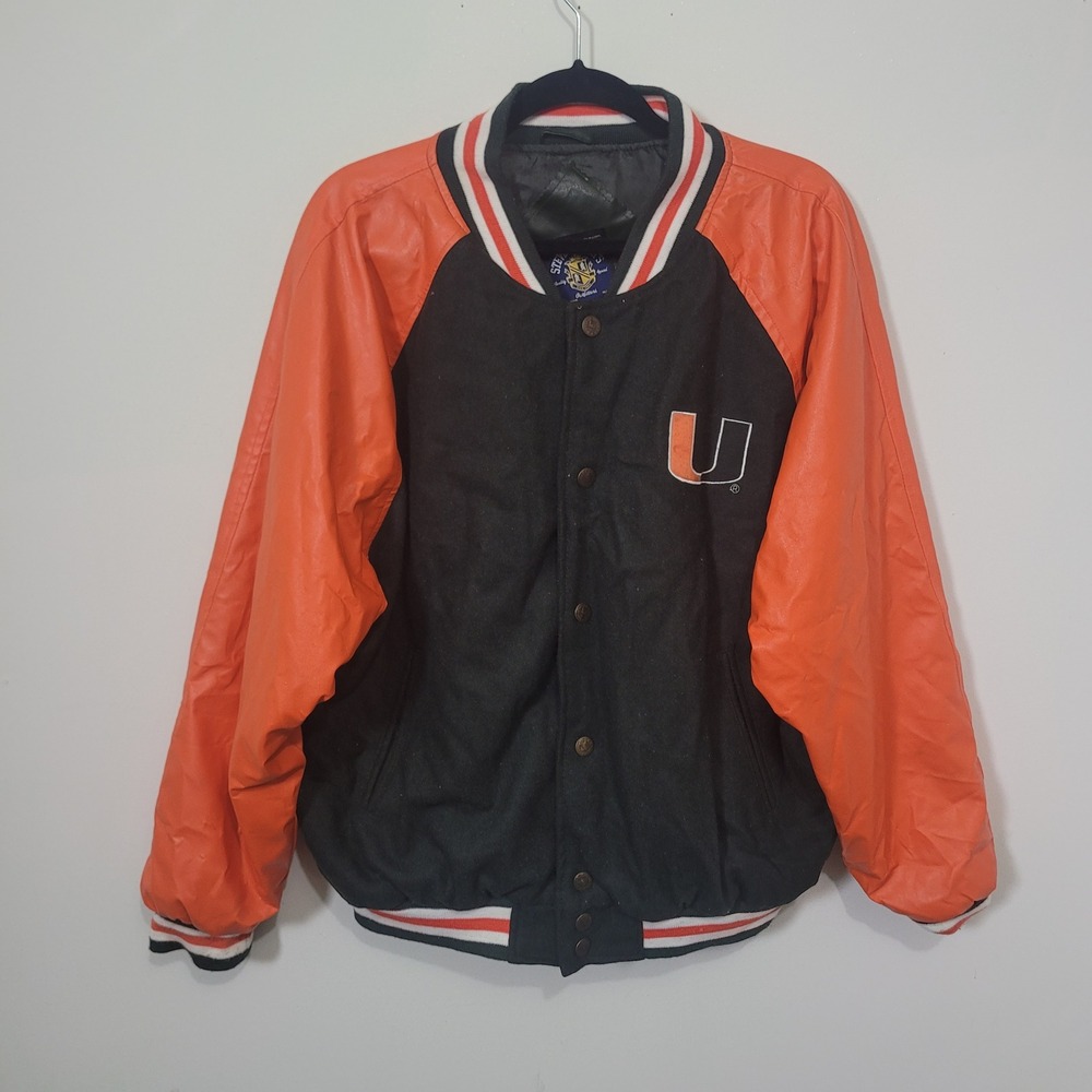 Steve & Barry's Size L Varsity Jacket Mens Miami Hurricanes Wool Faux Leather
